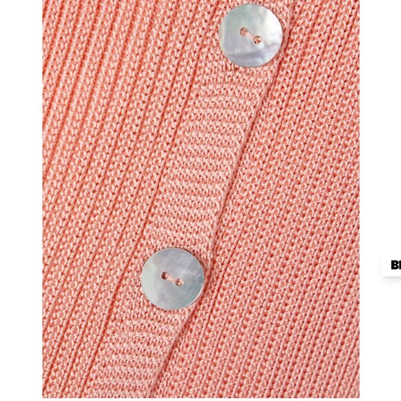 CALLE DEL MAR by Aza Ziegler Made in USA Ribbed-knit cardigan Pink Sz Large - Picture 4 of 8